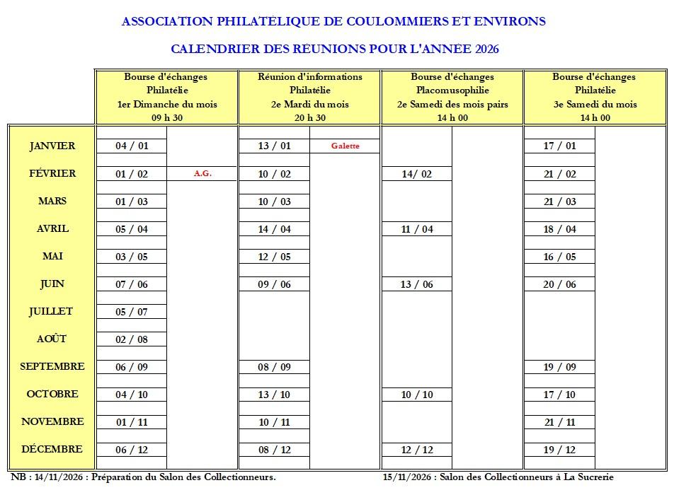 Calendrier des réunions